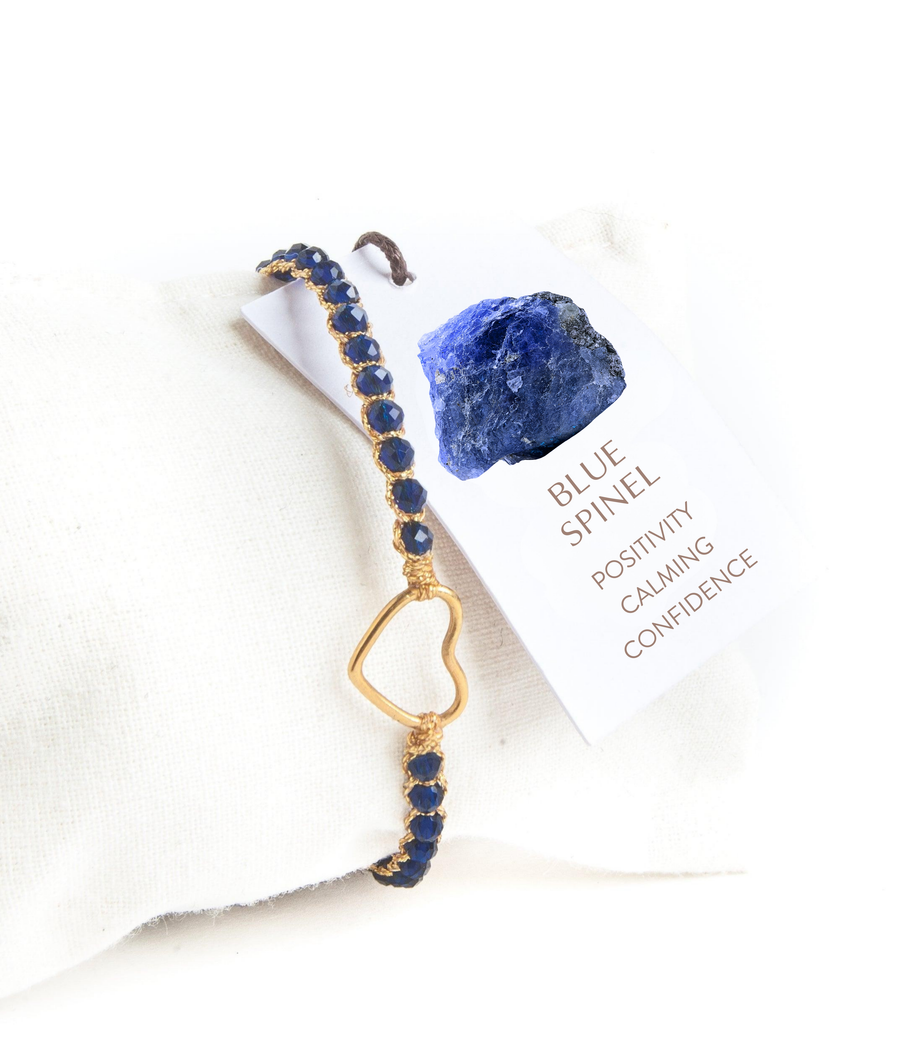 Blue Spinel Heart Bracelet | Gold