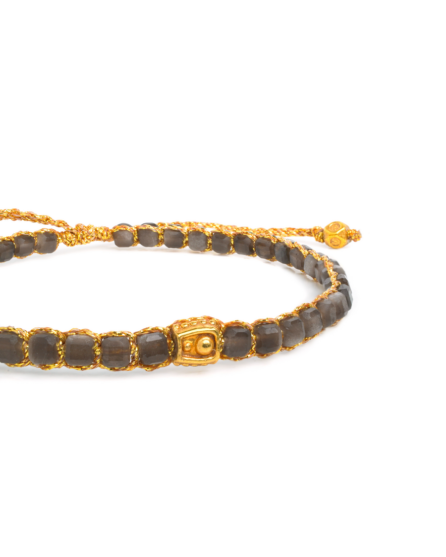 Silver Obsidian Bracelet | Gold Yarn