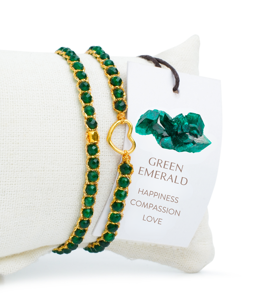 Green Emerald Heart Kids Bracelet | Gold