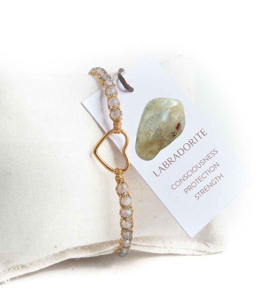 Labradorite Heart Bracelet | Gold