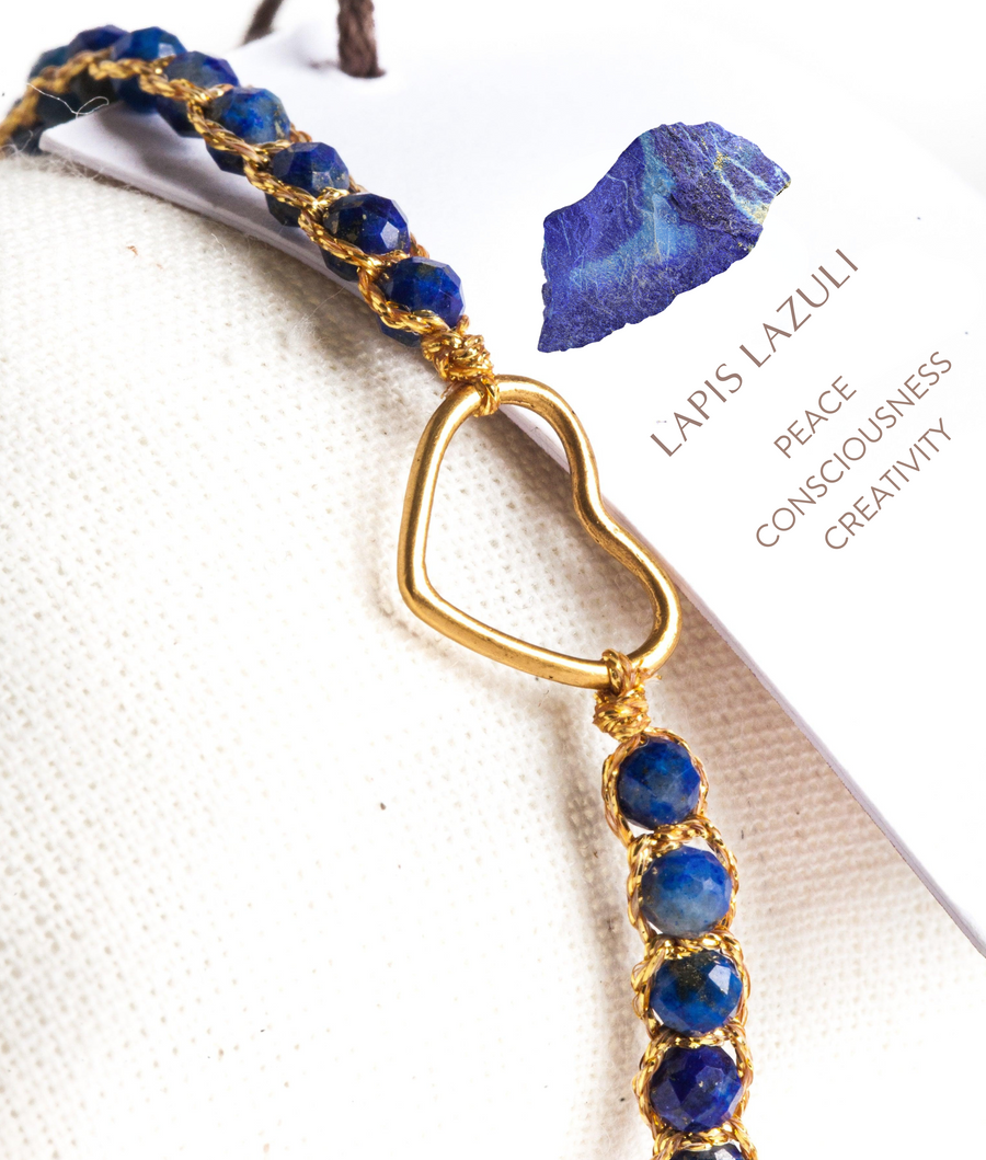 Lapis Lazuli Heart Bracelet | Gold