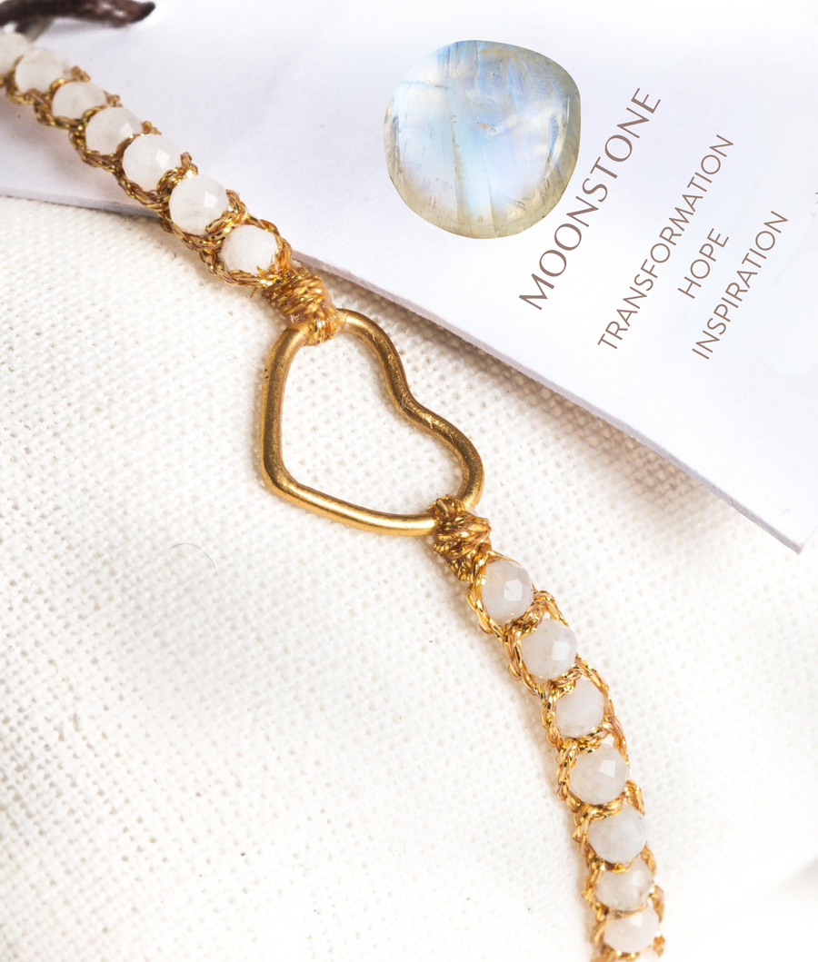 Moonstone Heart Bracelet | Gold