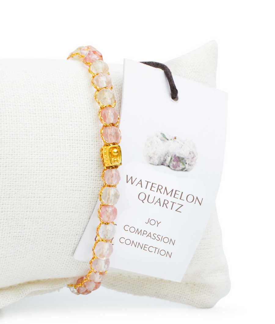 Watermelon Quartz Bracelet | Gold