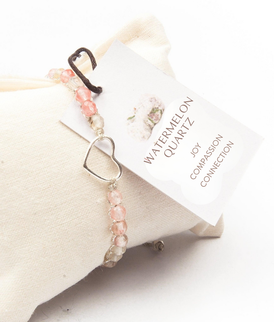 Watermelon Quartz Heart Bracelet | Silver