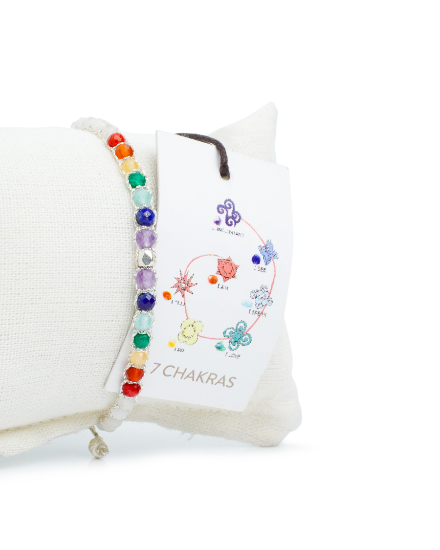 7 Chakras Moonstone Bracelet | Silver
