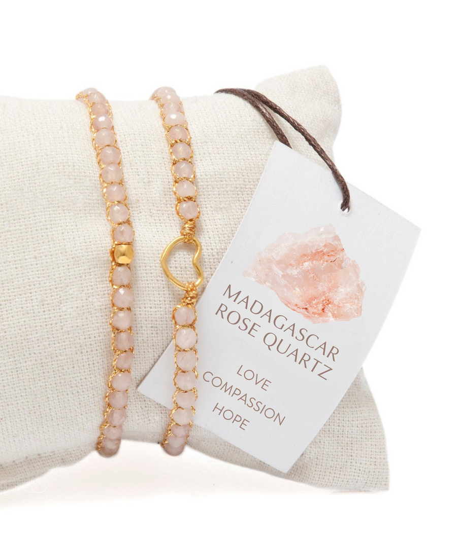 Rose Quartz Heart Kids Bracelet | Gold