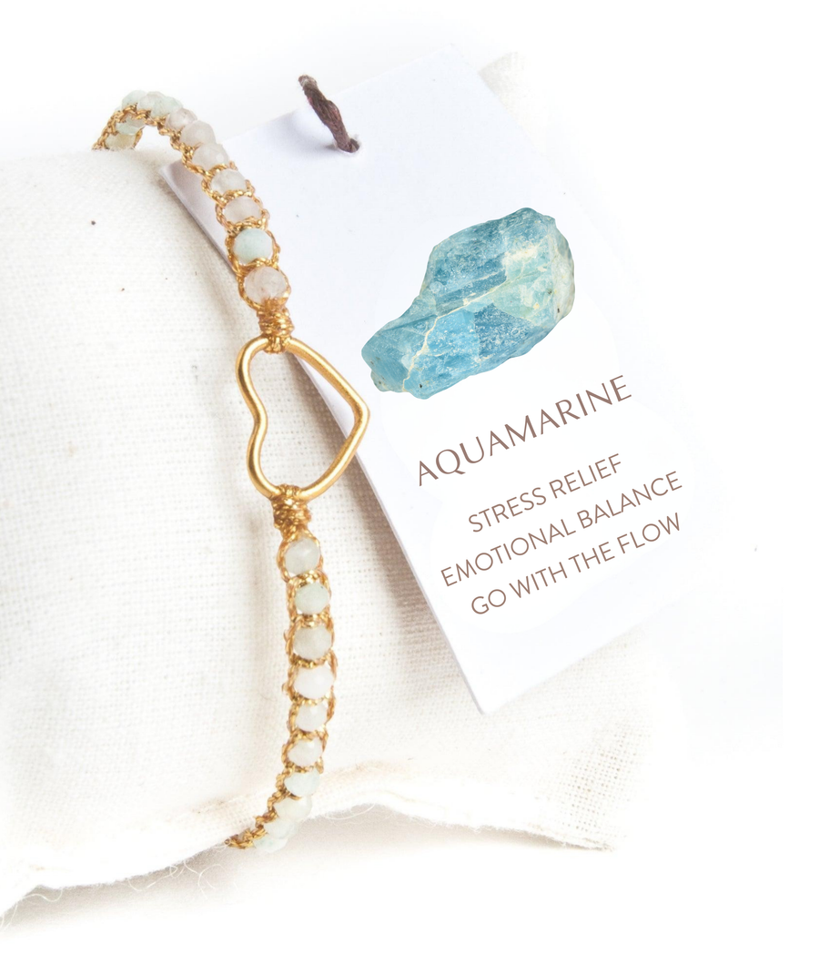 Aquamarine Heart Bracelet | Gold