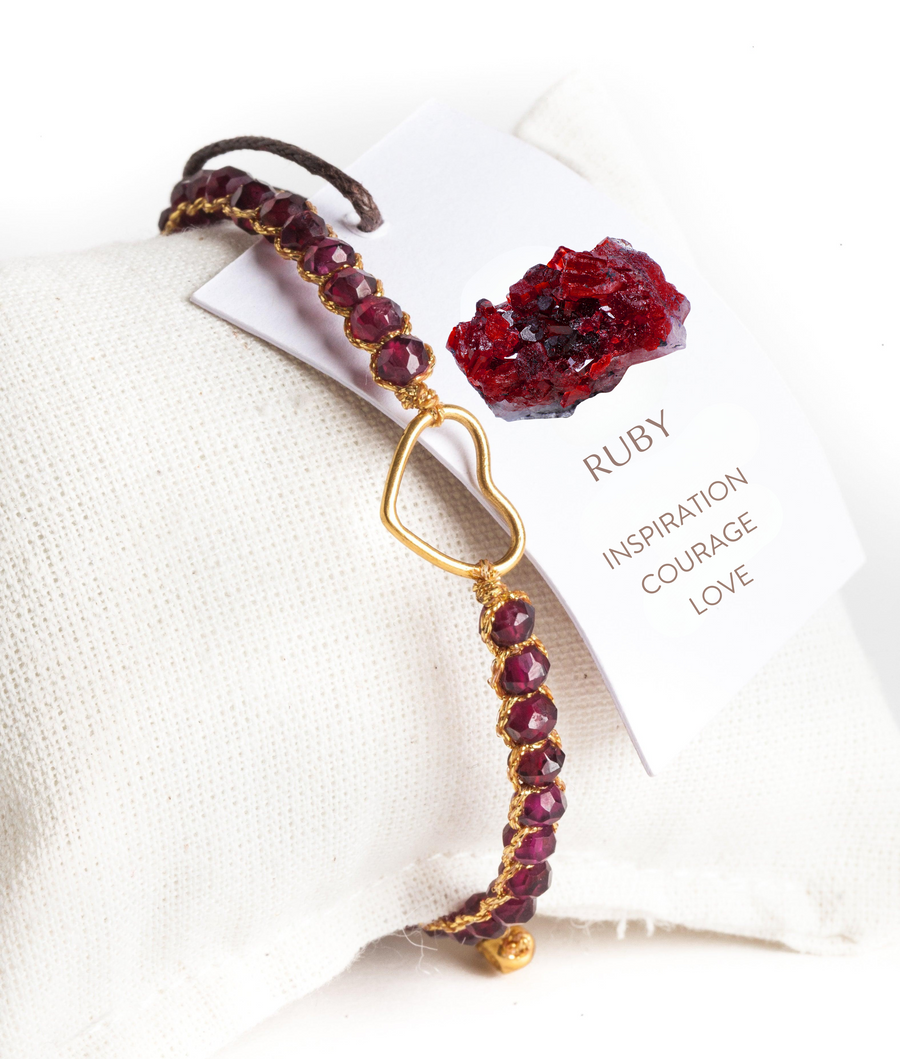 Ruby Heart Bracelet | Gold