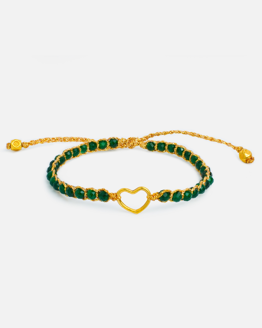 Green Emerald Heart Kids Bracelet | Gold