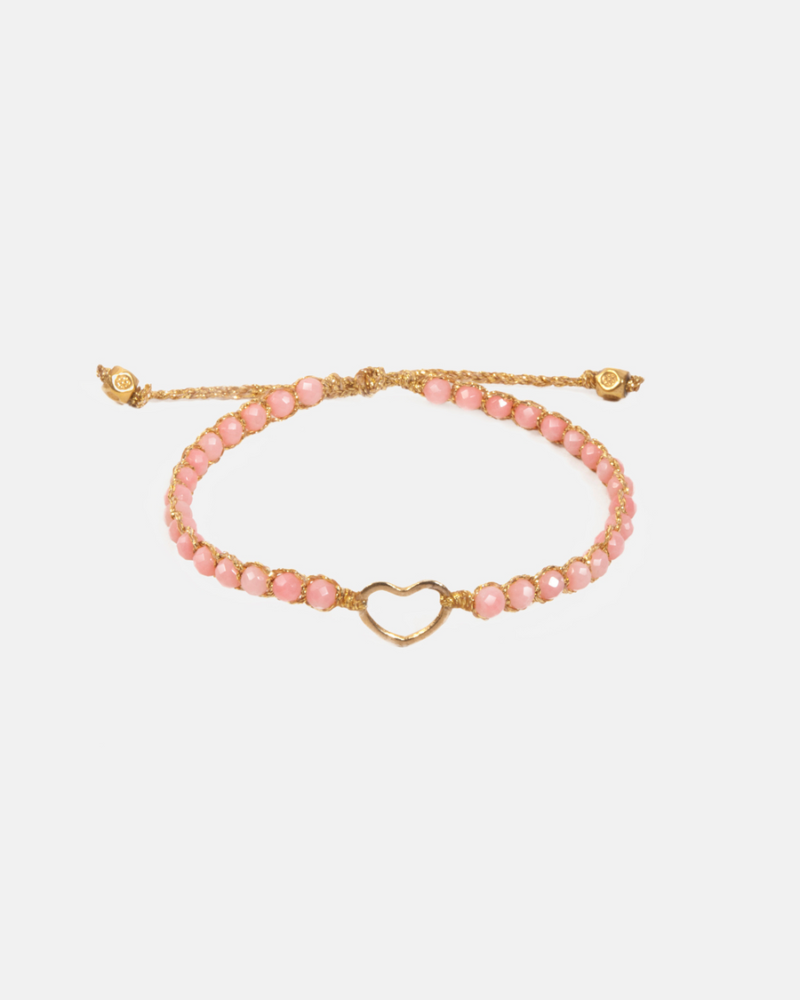 Pink Coral Heart Kids Bracelet | Gold