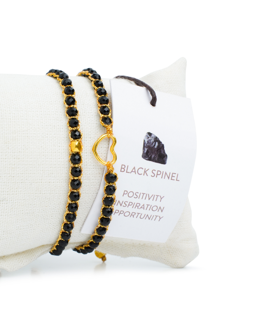 Black Spinel Heart Kids Bracelet | Gold