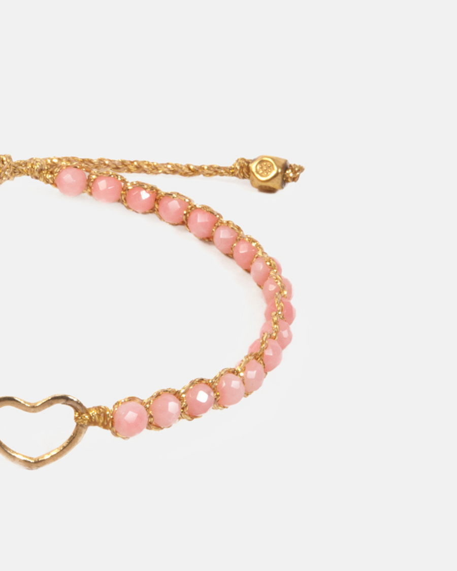 Pink Coral Heart Kids Bracelet | Gold