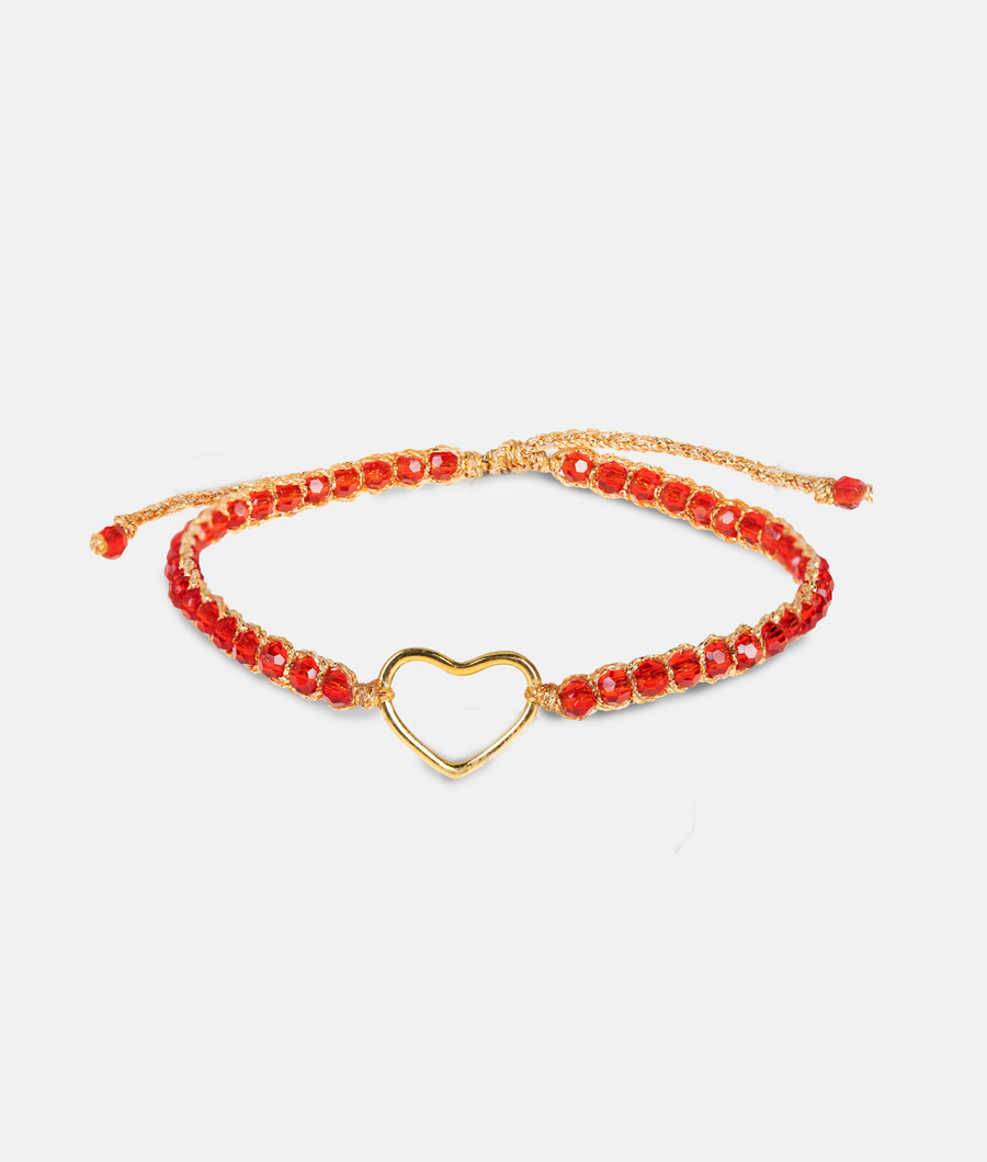 Crystal Red Heart Bracelet | Gold