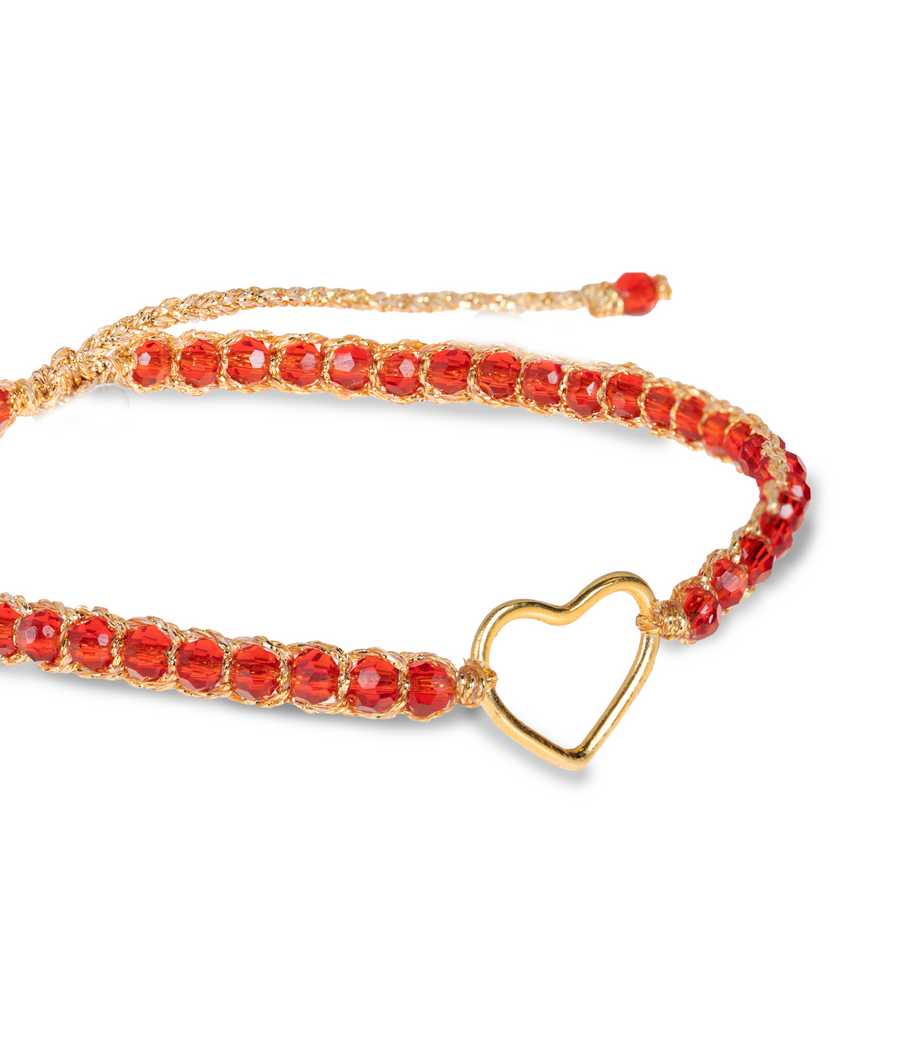 Crystal Red Heart Bracelet | Gold