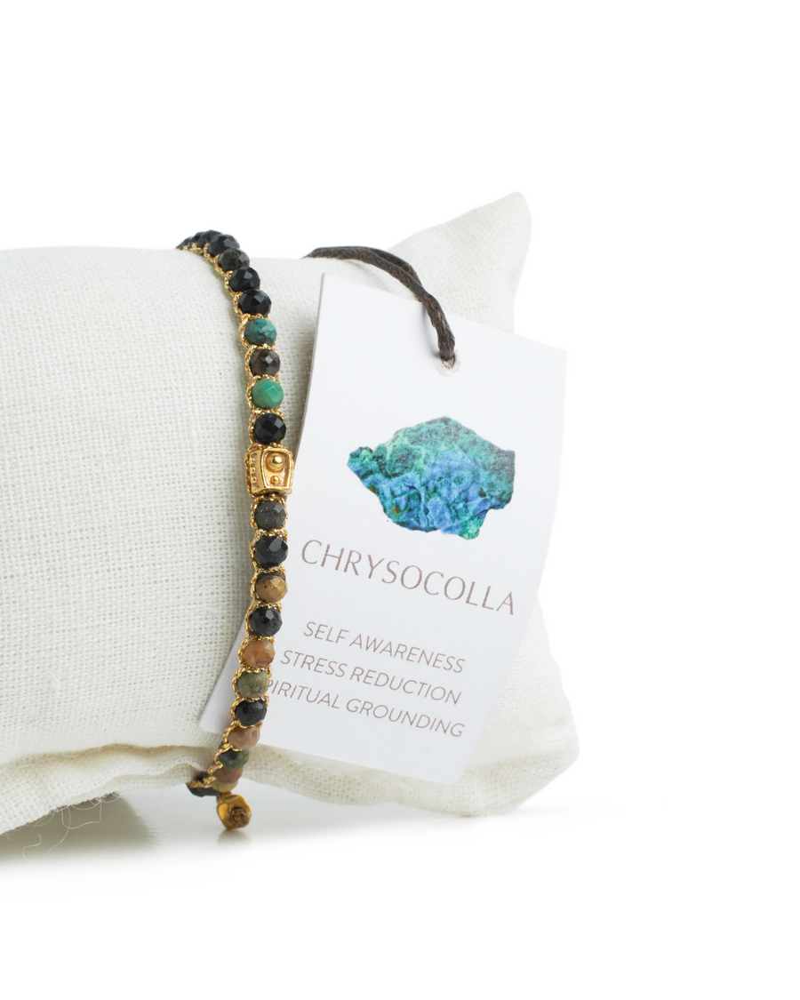 Dark Chrysocolla Agate Bracelet | Gold