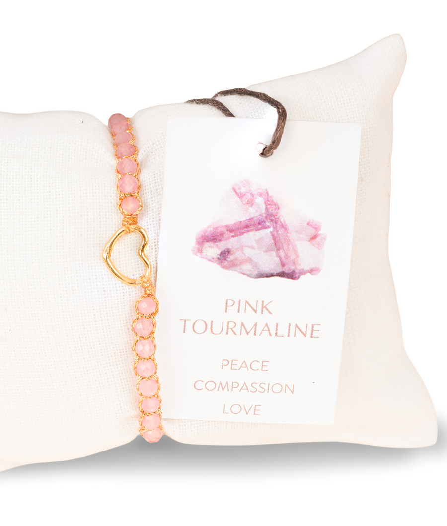 Pink Tourmaline from Mozambique Heart Kids Bracelet | Gold