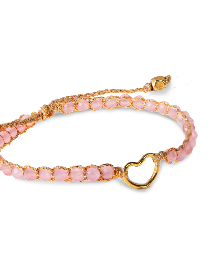 Pink Tourmaline from Mozambique Heart Kids Bracelet | Gold
