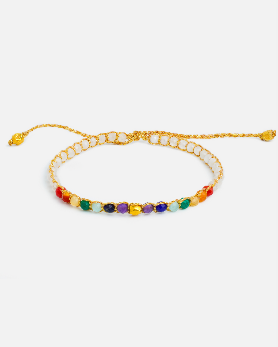 7 Chakras Moonstone Nugget Kids Bracelet  | Gold