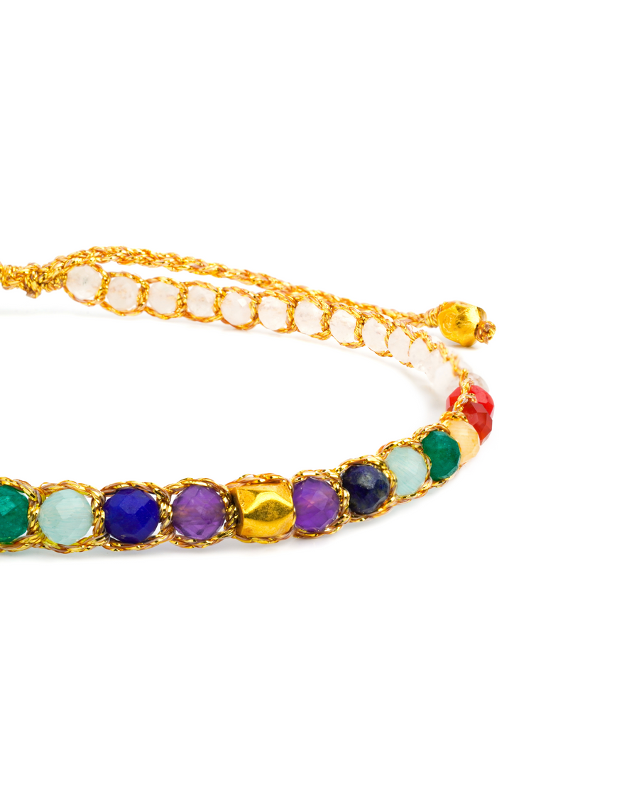 7 Chakras Moonstone Nugget Kids Bracelet  | Gold