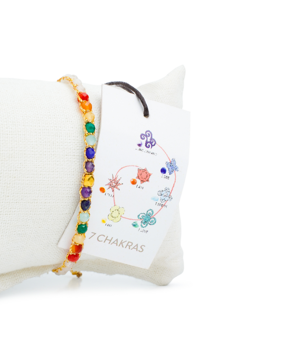 7 Chakras Moonstone Nugget Kids Bracelet  | Gold