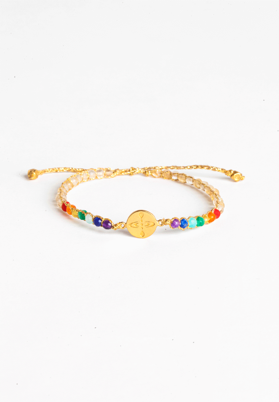 Mindfulness 7 Chakras Lemon Quartz Bracelet | Gold