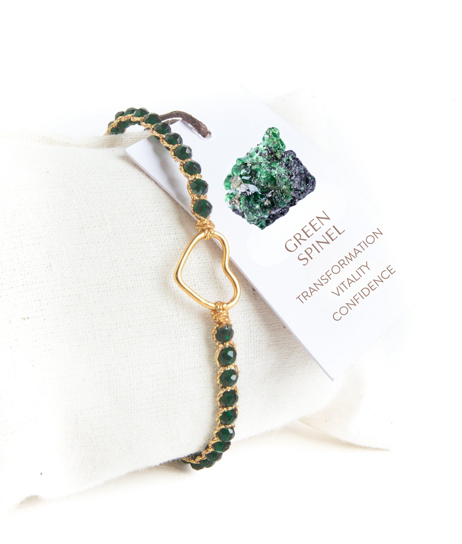 Green Spinel Heart Bracelet | Gold