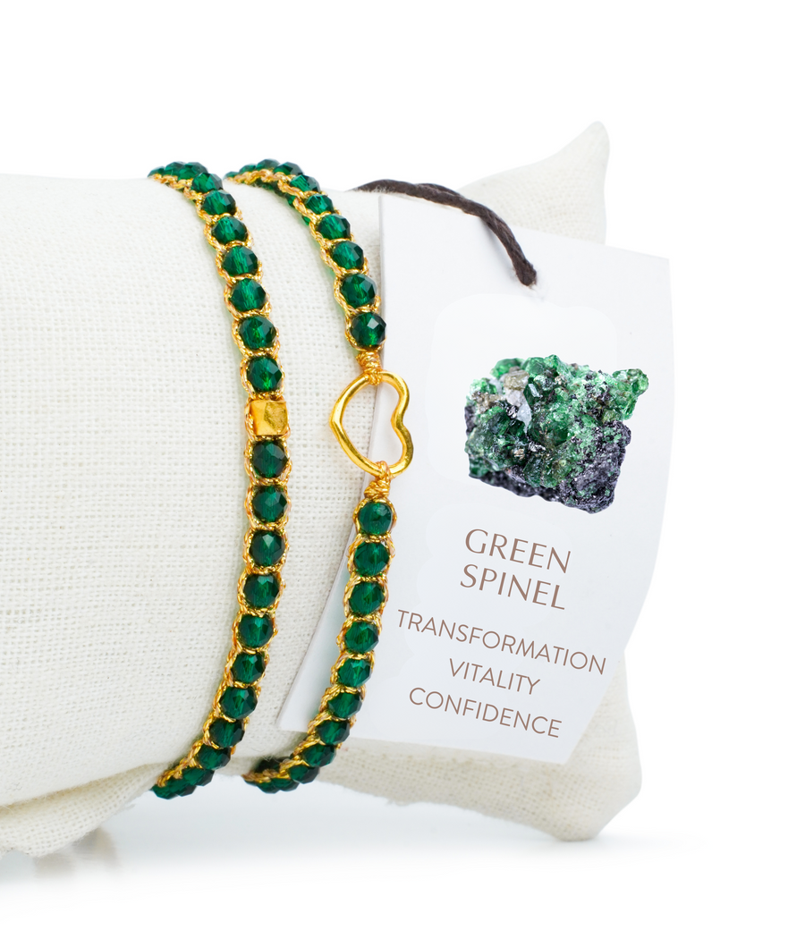 Green Spinel Heart Kids Bracelet | Gold