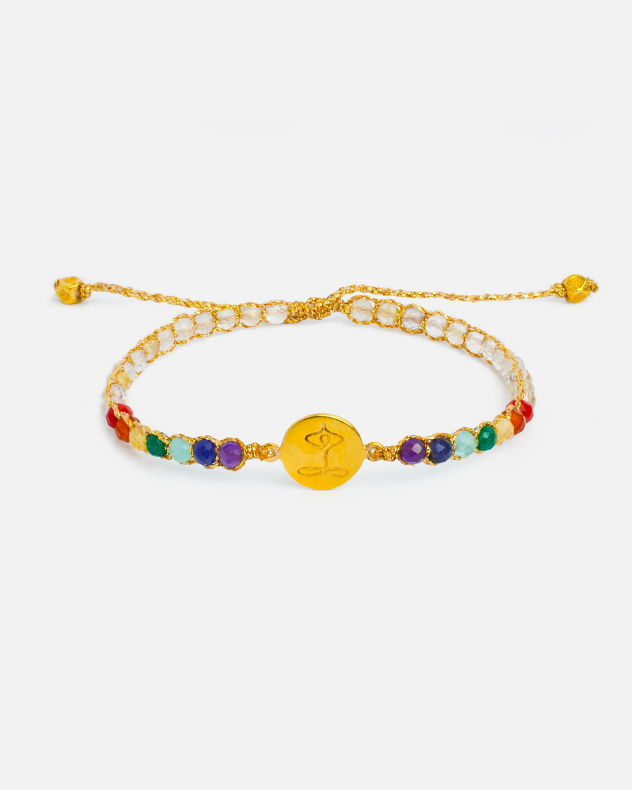Namaste 7 Chakras Lemon Quartz Bracelet | Gold