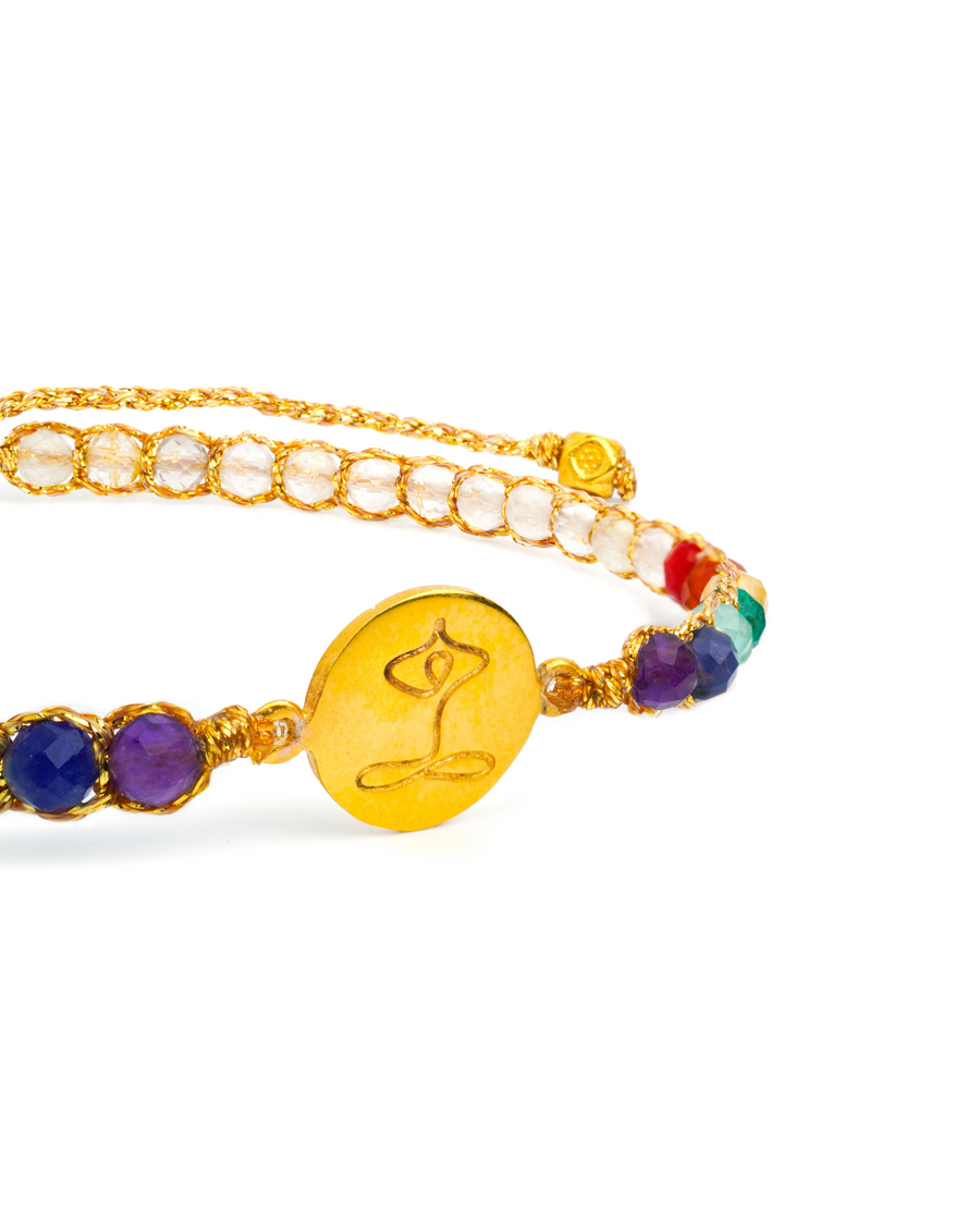 Namaste 7 Chakras Lemon Quartz Bracelet | Gold