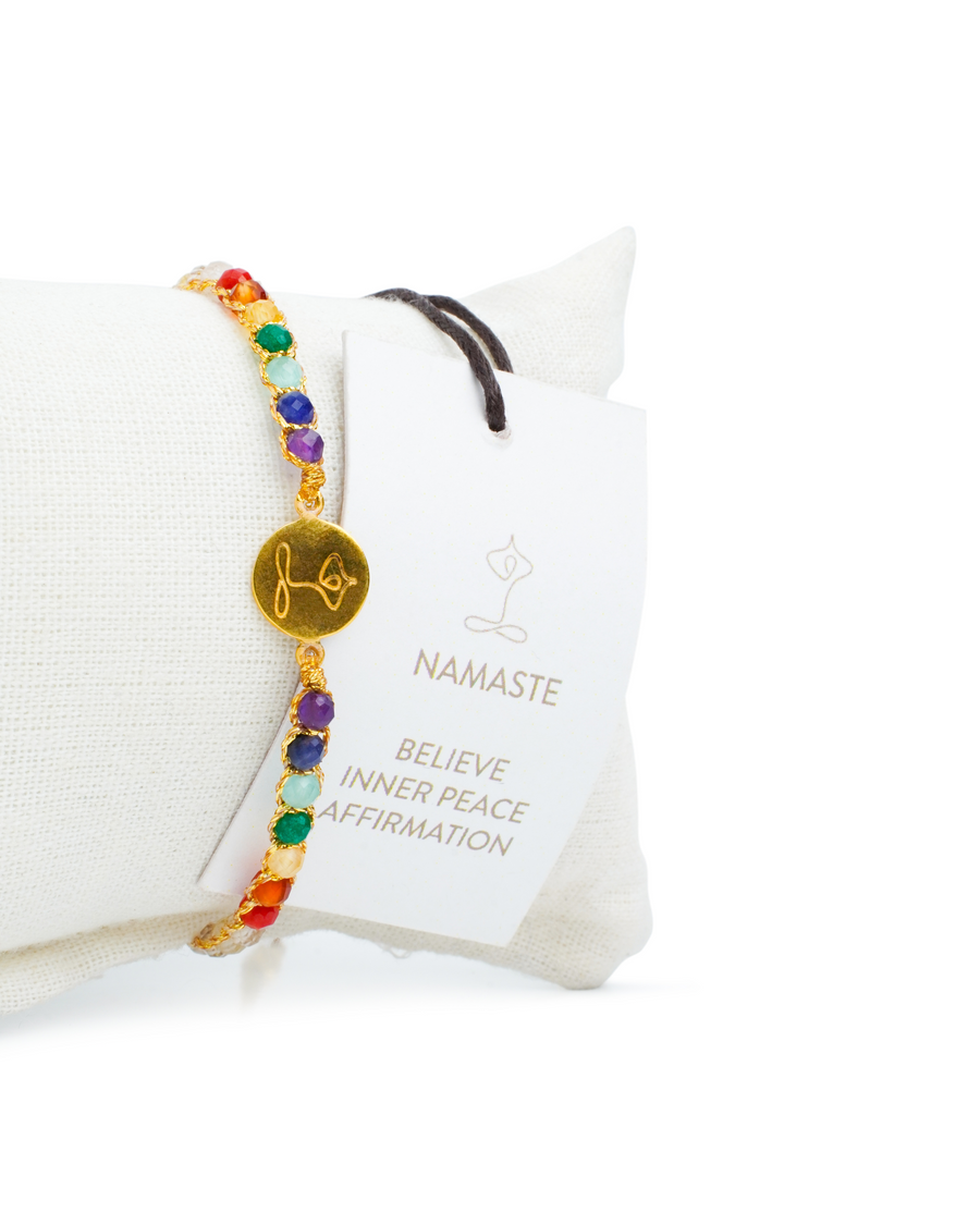 Namaste 7 Chakras Lemon Quartz Bracelet | Gold