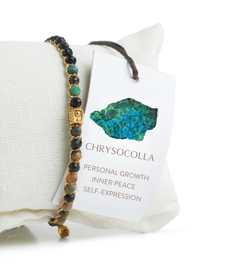 Dark Chrysocolla Agate Bracelet | Gold