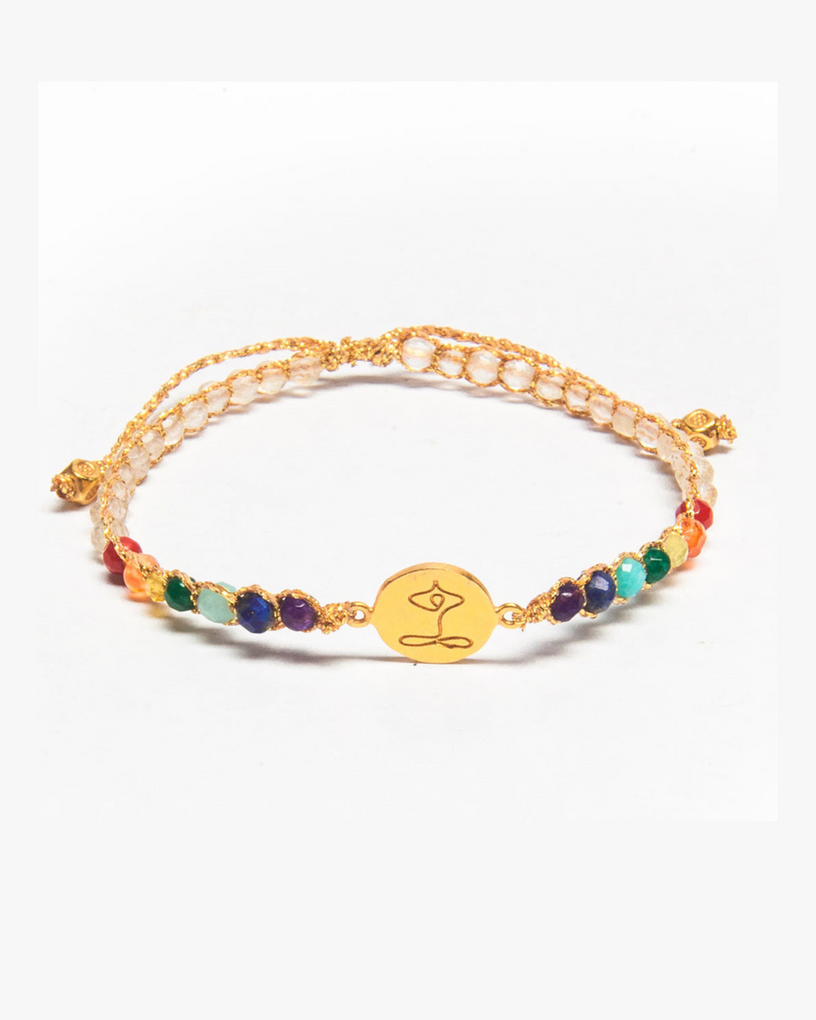 Namaste 7 Chakras Lemon Quartz Bracelet | Gold