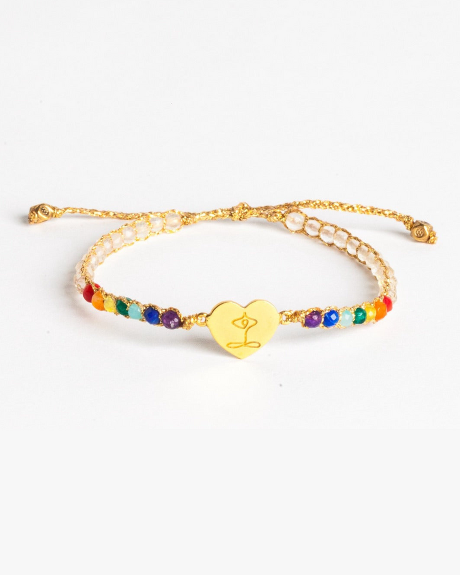 Namaste Heart 7 Chakras Lemon Quartz Bracelet | Gold