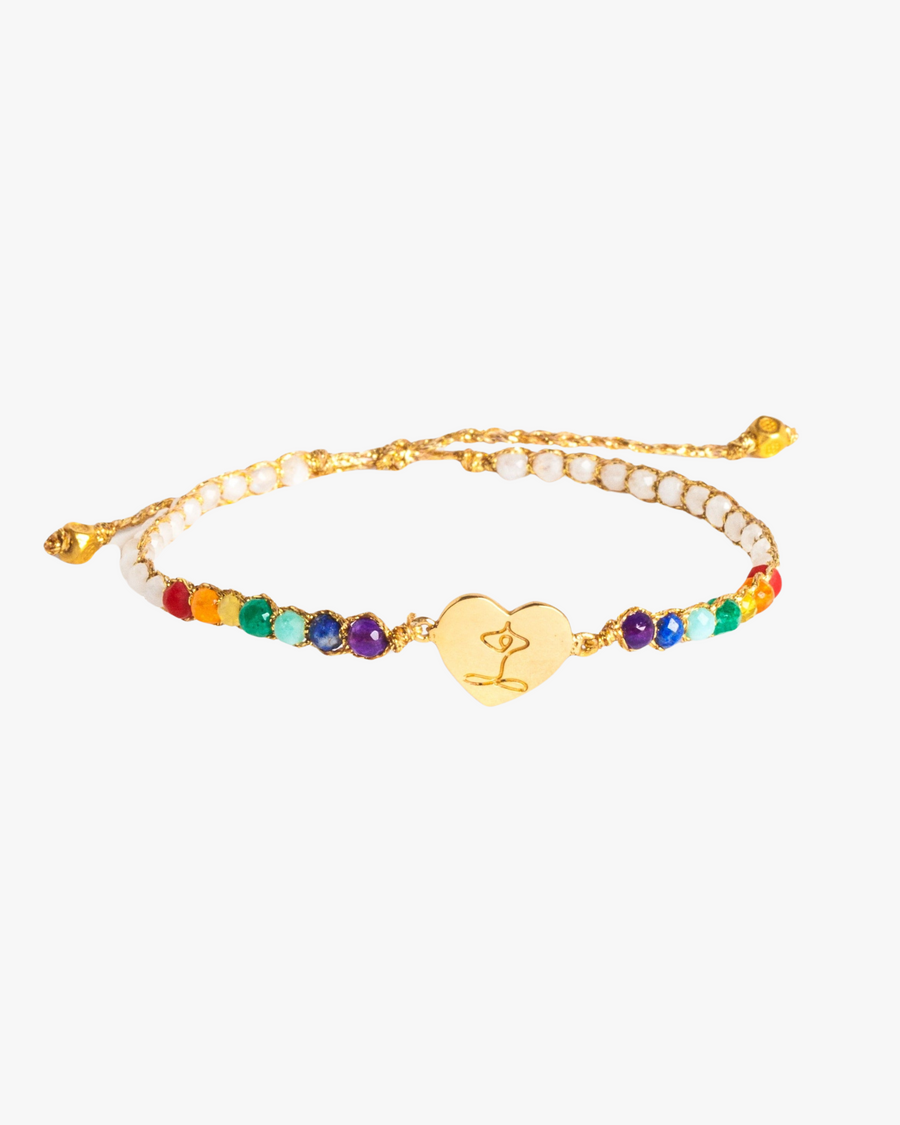 Namaste Heart 7 Chakras Moonstone Bracelet | Gold