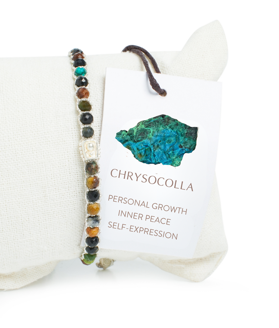 Dark Chrysocolla Agate Bracelet | Silver