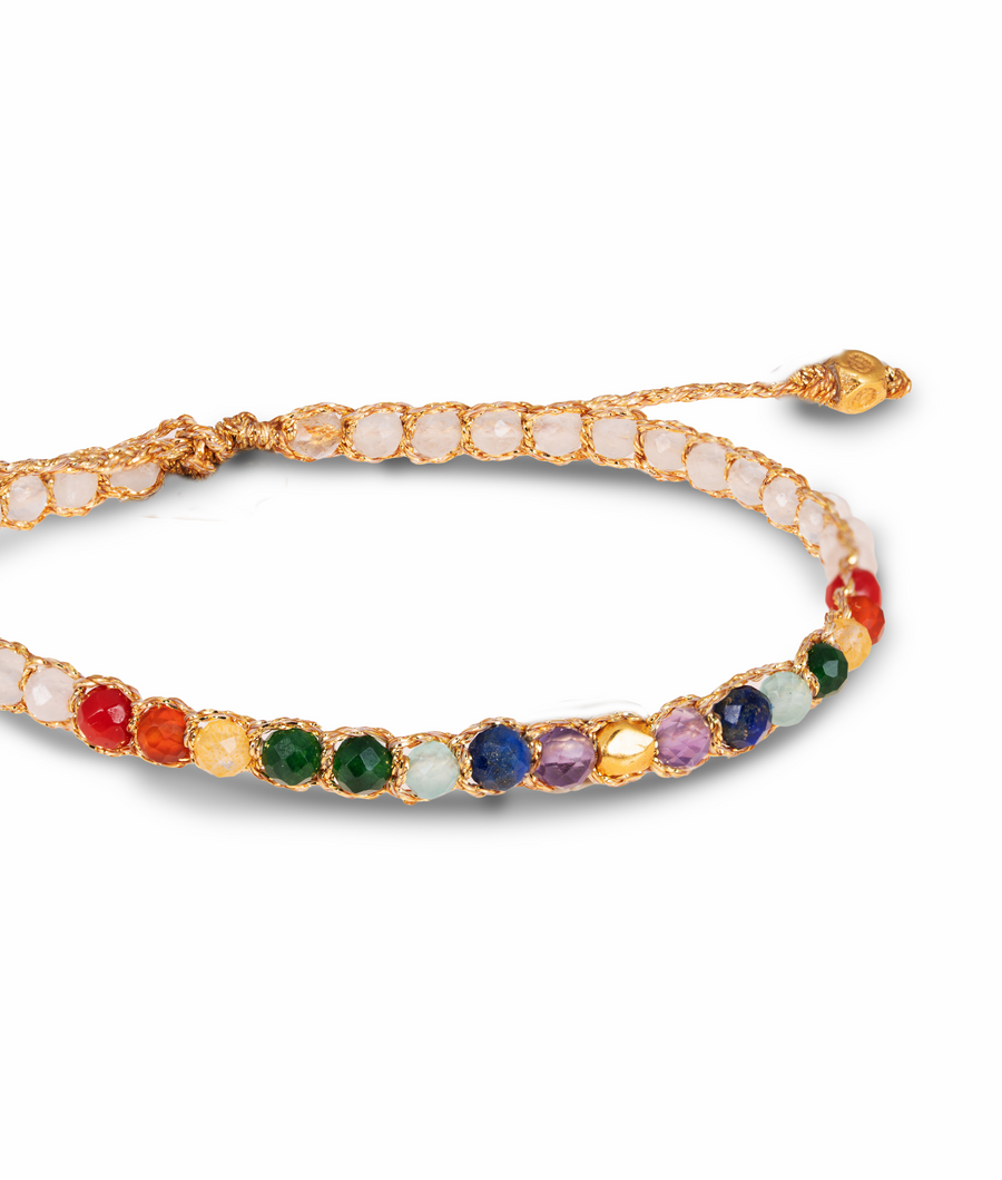 7 Chakras Moonstone Bracelet | Gold