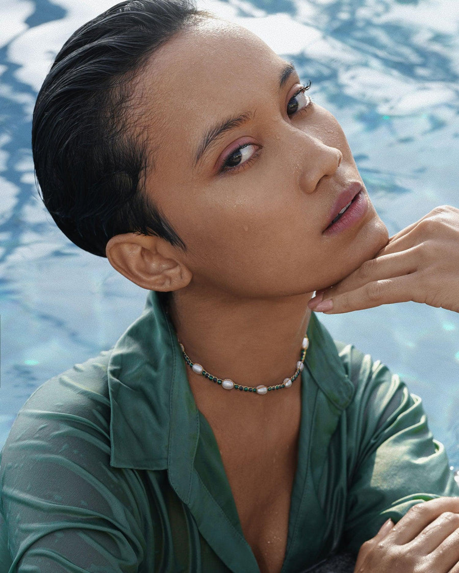 Fresh Water Pearl & Gemstone Horizon Choker | Gold - Samapura Jewelry