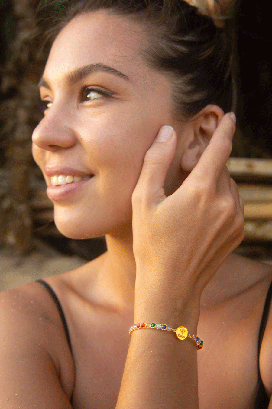 Namaste 7 Chakras Lemon Quartz Bracelet | Gold