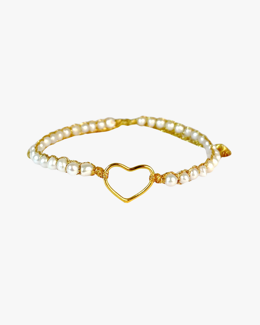 Pearl Round Heart Bracelet | Gold