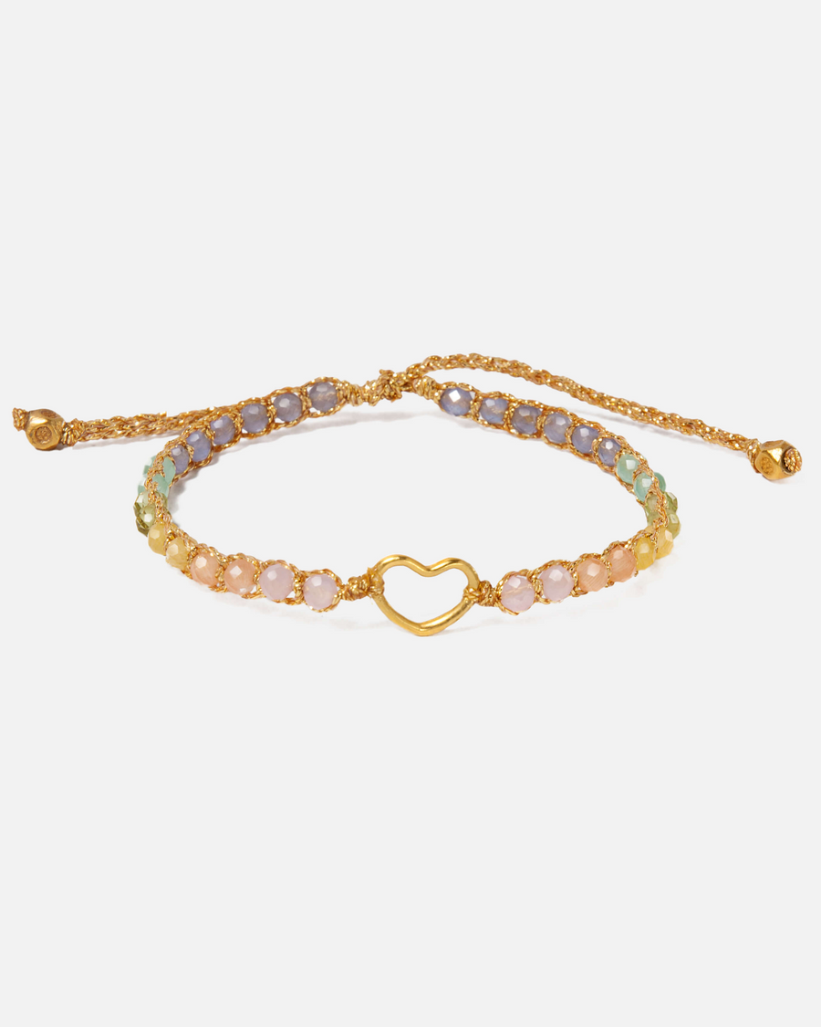 Rainbow Pastel Heart Kids Bracelet | Gold