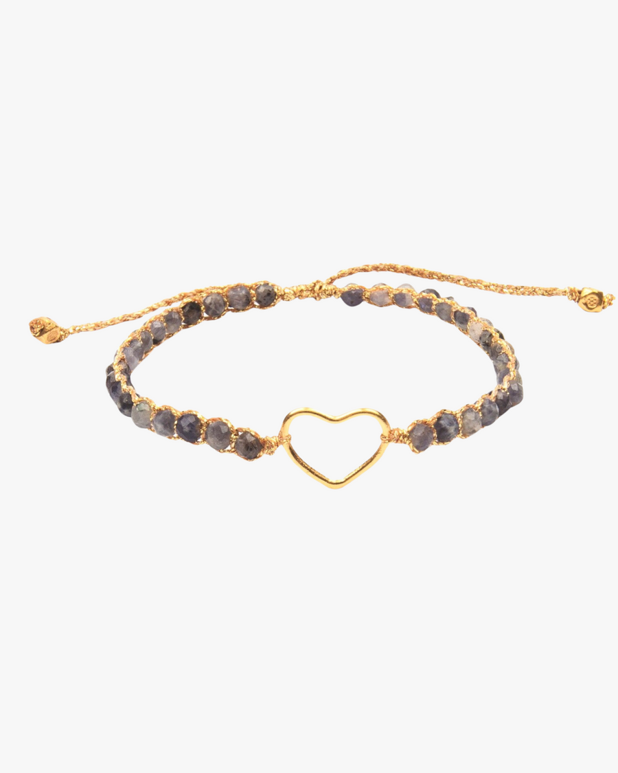 Dark Labradorite Heart Bracelet | Gold