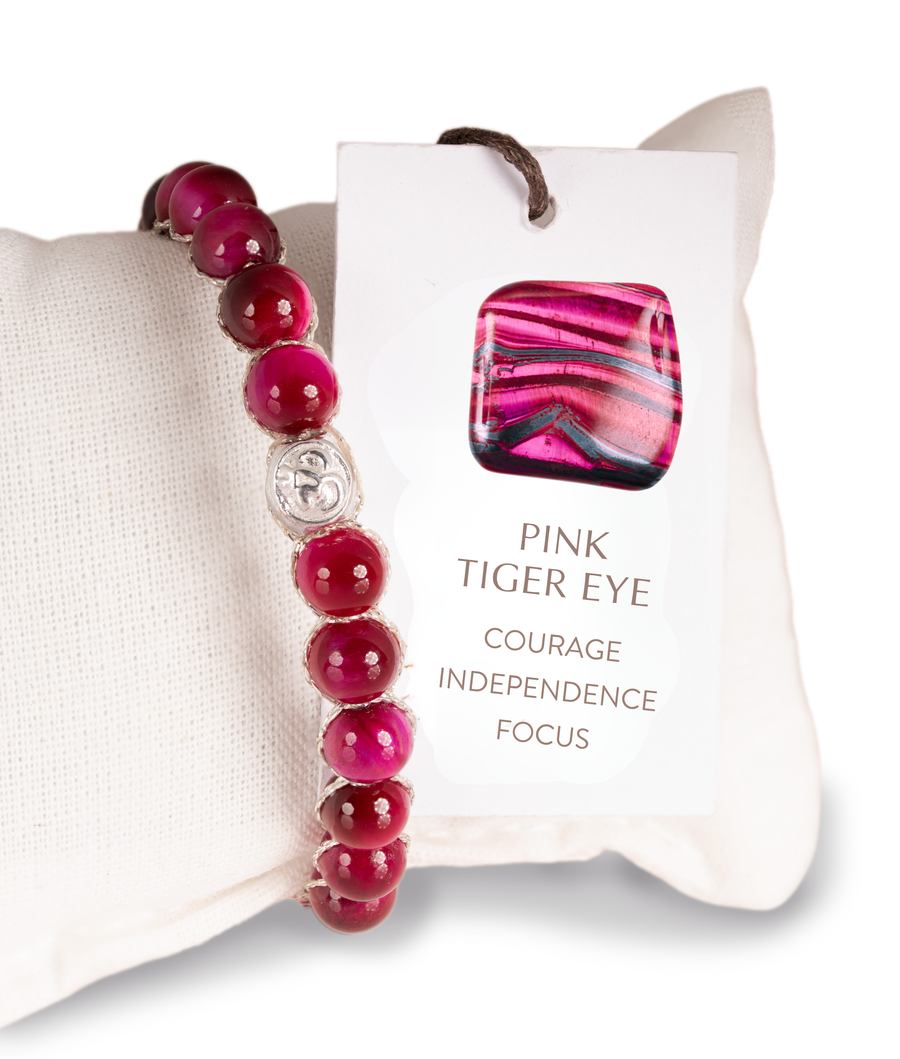 Pink Tiger Eye 6mm Bracelet | Silver