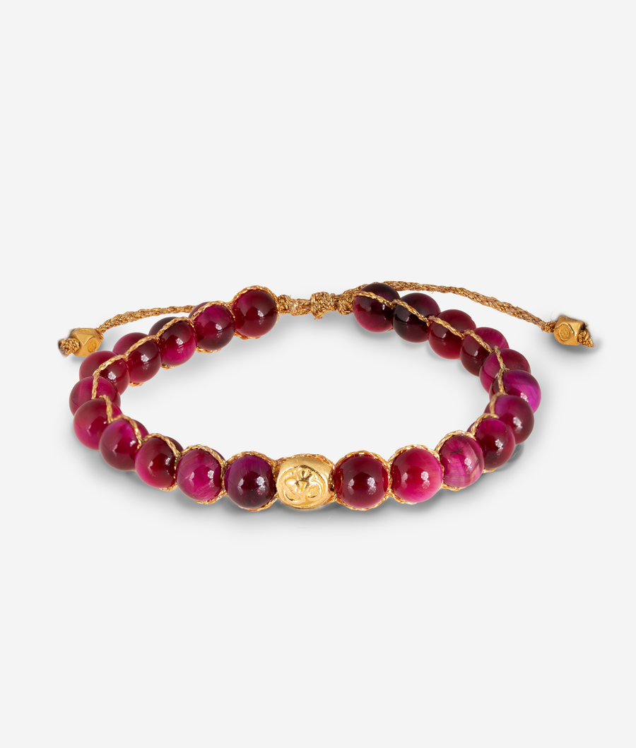 Pink Tiger Eye 6mm Bracelet | Gold
