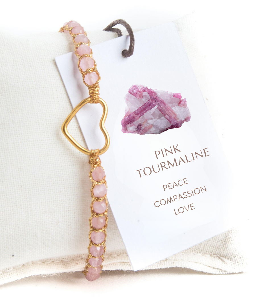 Pink Tourmaline Mozambique Heart Bracelet | Gold