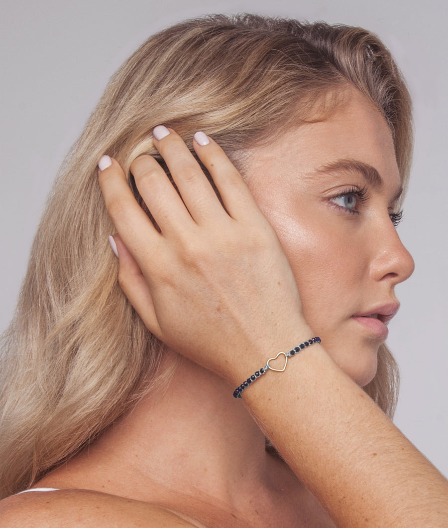 Blue Spinel Heart Bracelet | Silver
