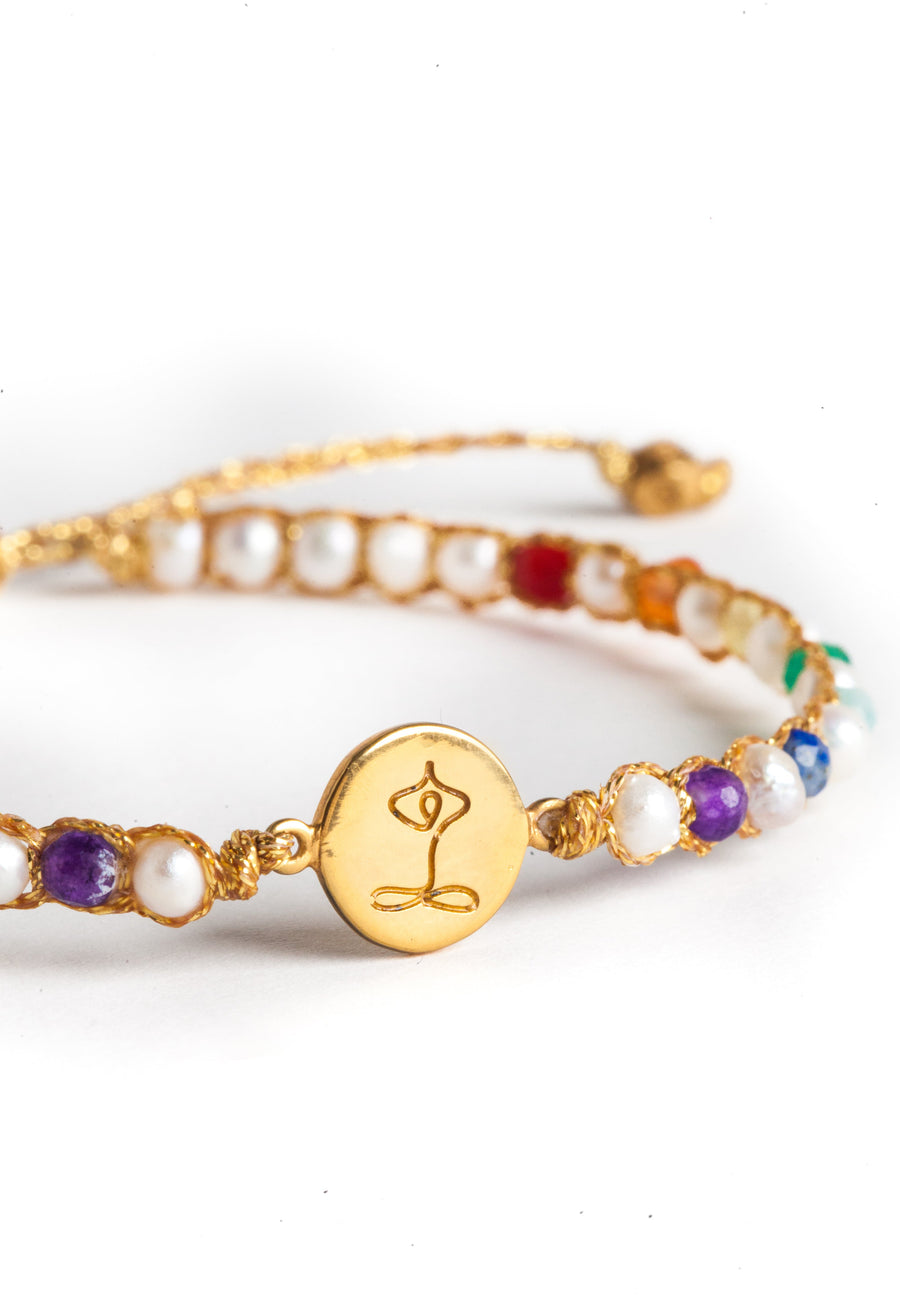 Namaste 7 Chakras Pearl Bracelet | Gold