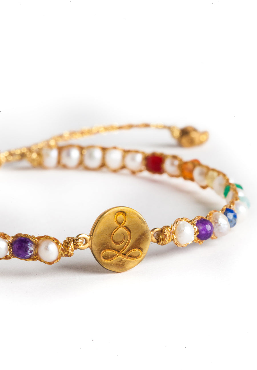 Lotus 7 Chakras Pearl Bracelet | Gold