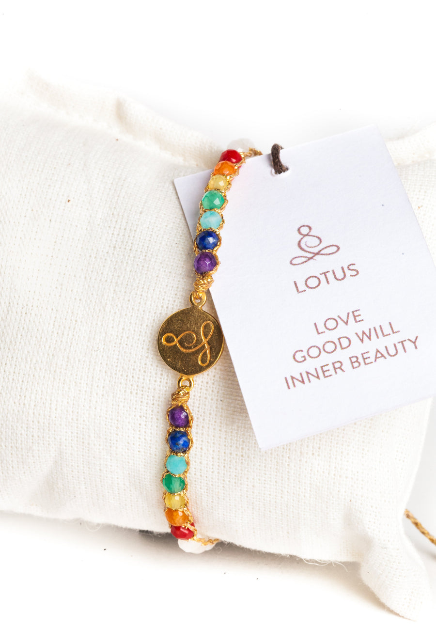 Lotus 7 Chakras Moonstone Bracelet | Gold