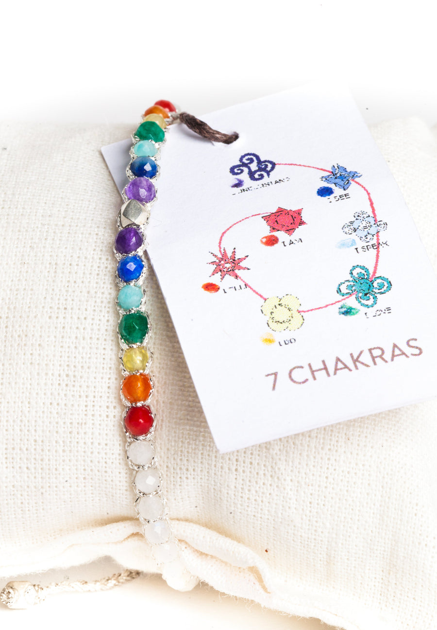 7 Chakras Moonstone Bracelet | Silver