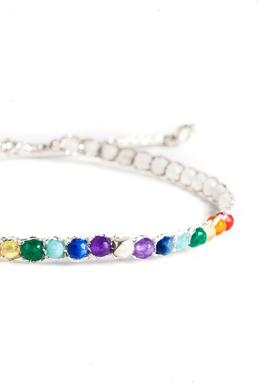 7 Chakras Moonstone Bracelet | Silver - Samapura Jewelry
